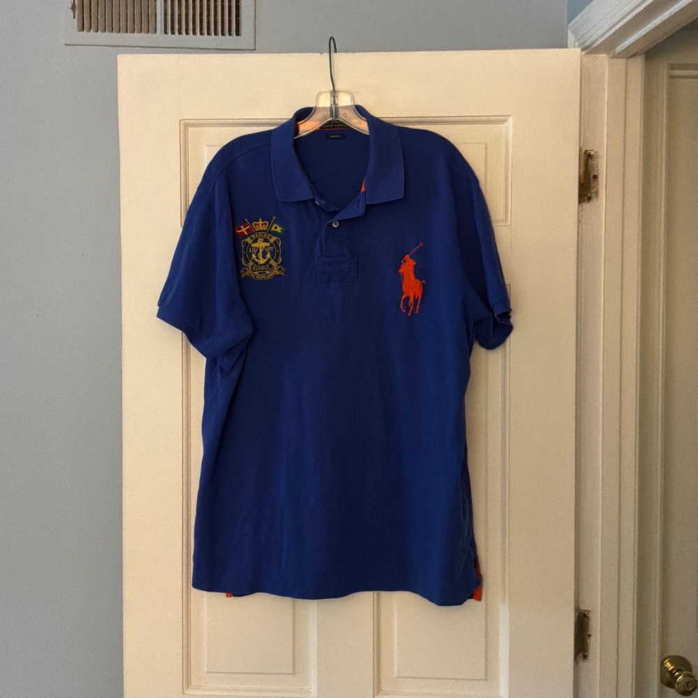 Polo Ralph Lauren Mens XXL 2XL Blue Big Pony Marine Supply Shirt Nautical Crest